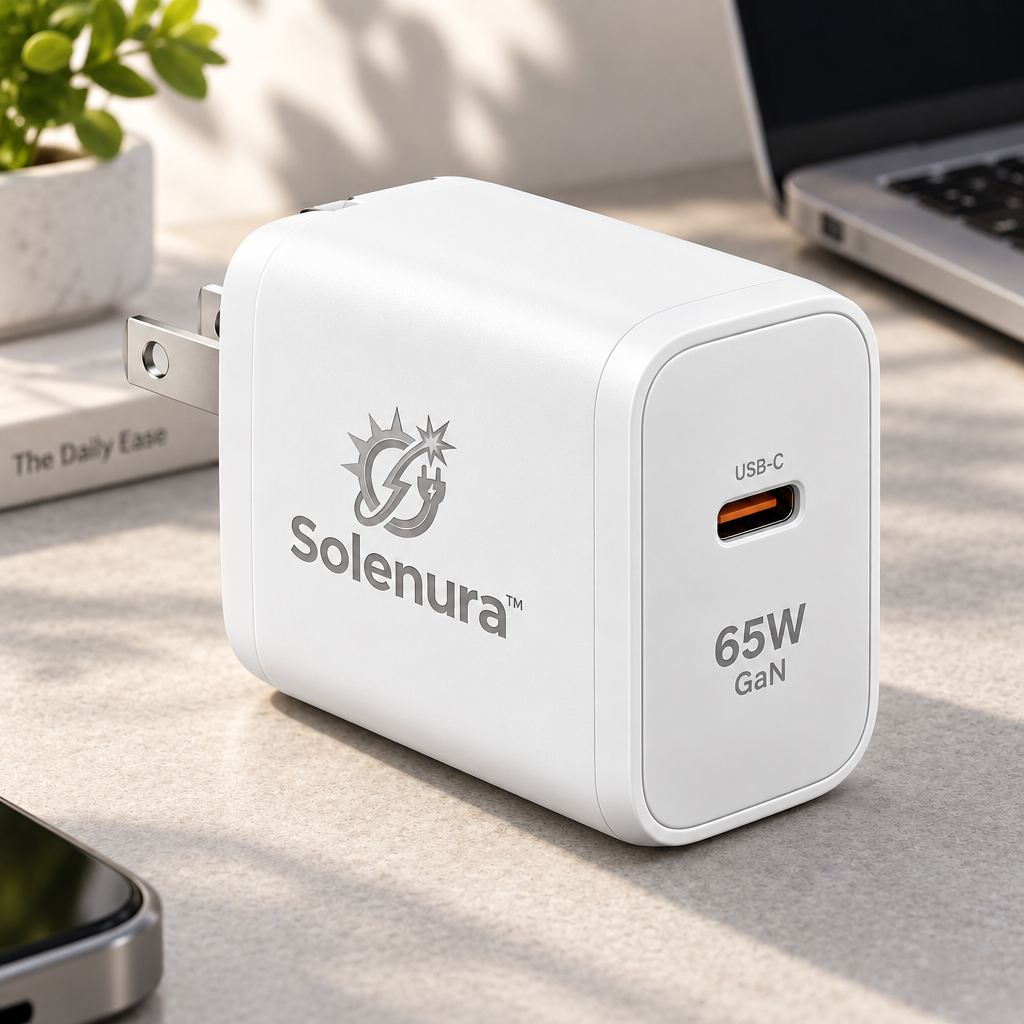 Solenura™ 65W GaN USB-C Wall Charger – Compact High-Power Fast Charger for Compatible Laptops, Tablets & Smartphones