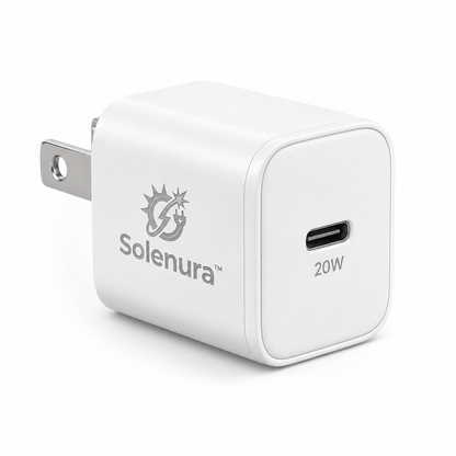 Solenura™ 20W USB-C Compact Wall Charger – Fast Charging Power Adapter with Foldable Plug for Phones, Tablets, Earbuds & Everyday USB-C Devices