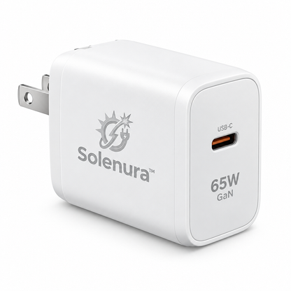 Solenura™ 65W GaN USB-C Wall Charger – Compact High-Power Fast Charger for Compatible Laptops, Tablets & Smartphones