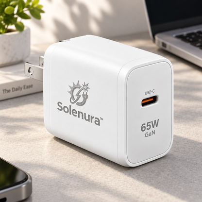 Solenura™ 65W GaN USB-C Wall Charger – Compact High-Power Fast Charger for Compatible Laptops, Tablets & Smartphones