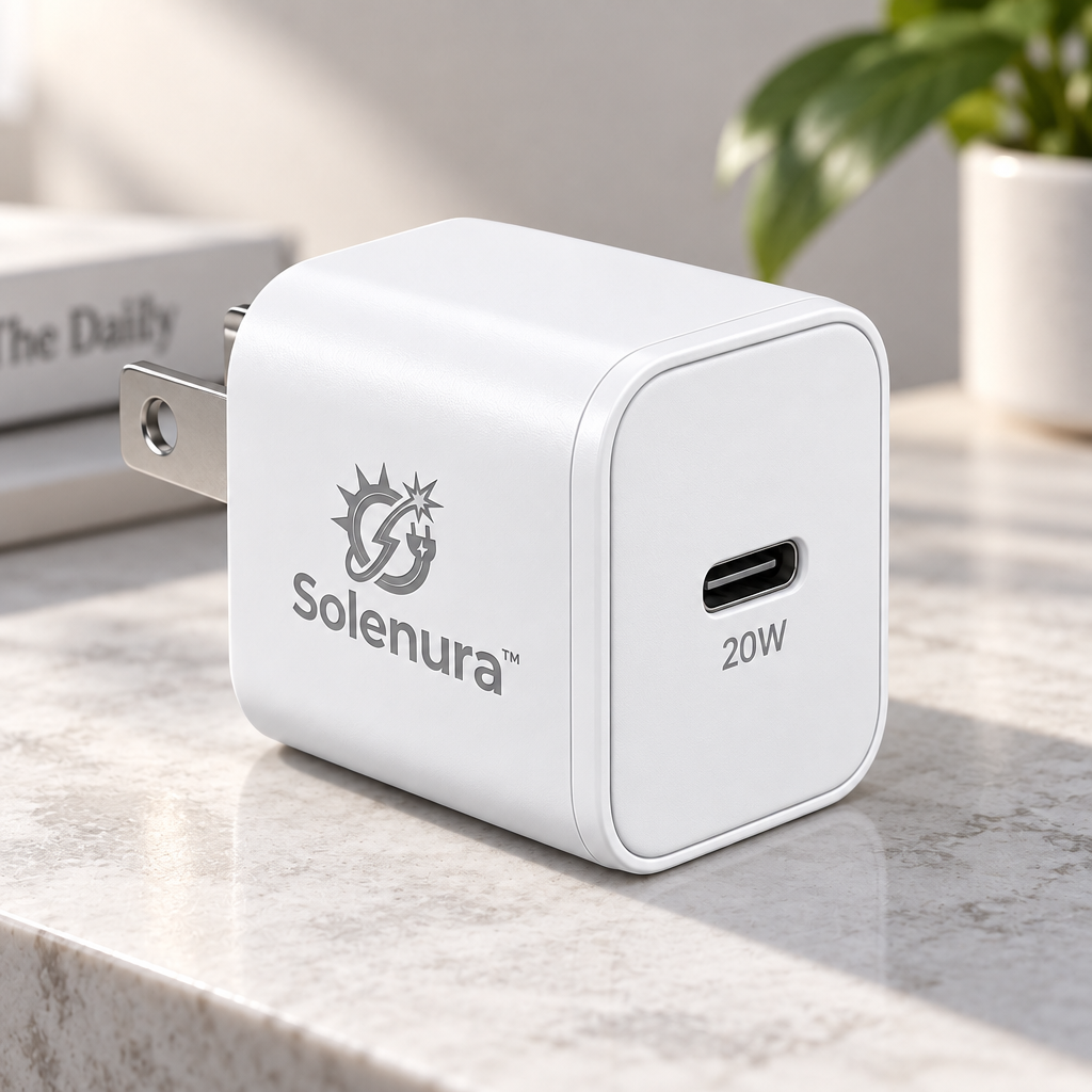 Solenura™ 20W USB-C Compact Wall Charger – Fast Charging Power Adapter with Foldable Plug for Phones, Tablets, Earbuds & Everyday USB-C Devices